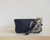 Navy Canvas Wristlet with BitterRoot Print in Creme