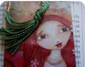 SUMMER SALE Flower Faerie Art Print Bookmark, Children's Art, Whimsical, Fairy Tales, Red