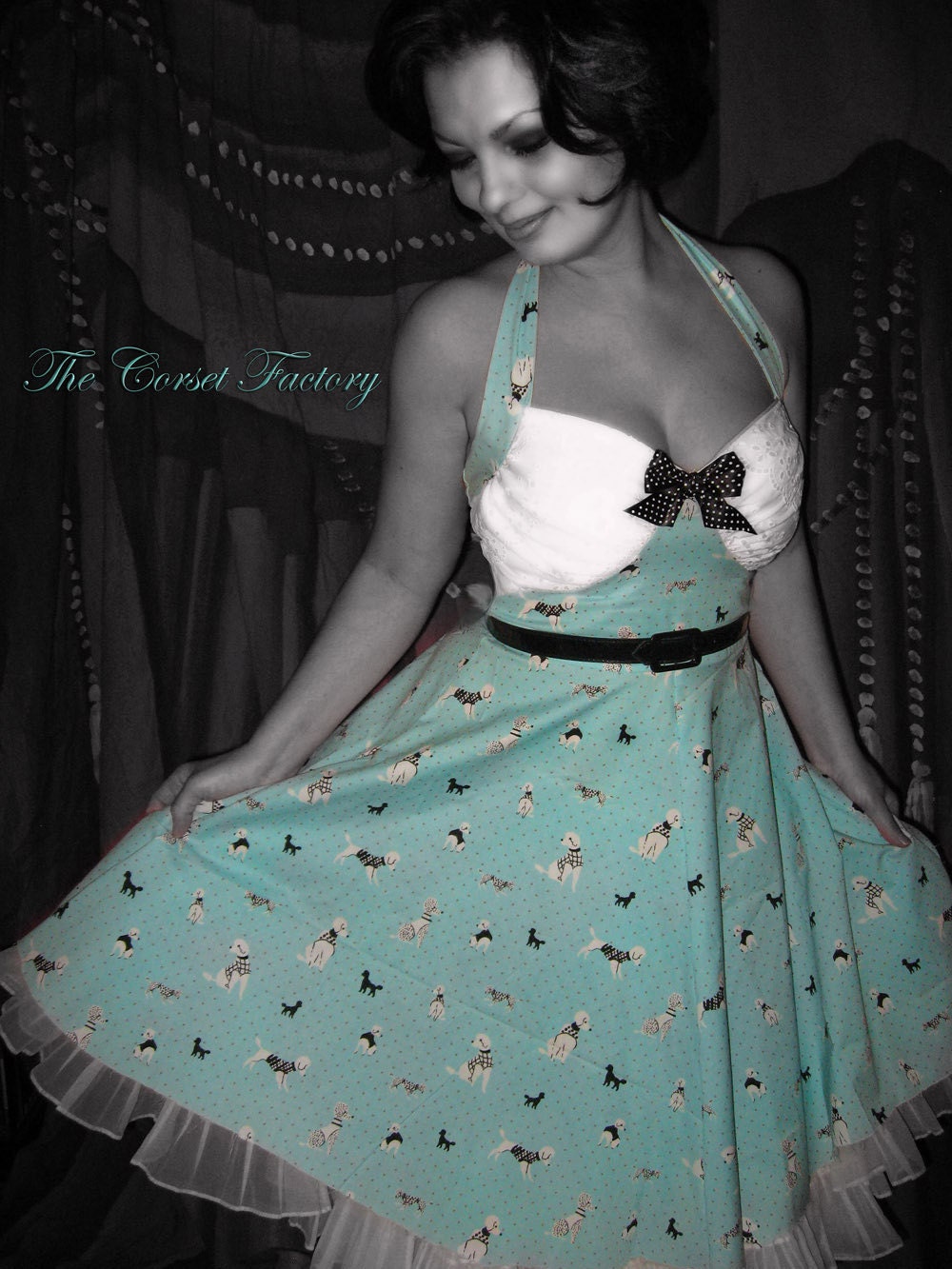 Rockabilly, Pinup, 50's Blue Poodle Dress