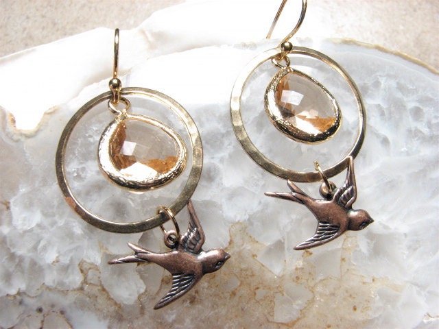 Sparrow, Charmed Glass Teardrop Earrings
