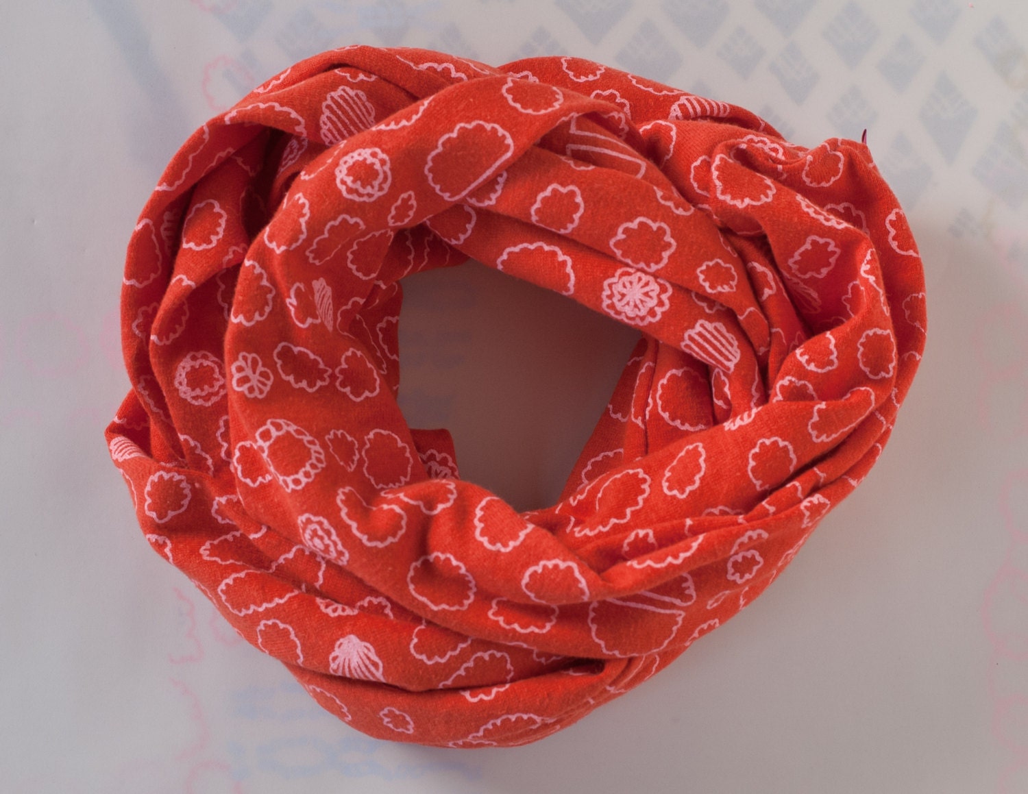 Hemp Jersey Hand Printed Circle Scarf - Pink Cloudlets