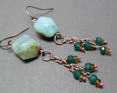 Peruvian Opal, Onyx and Tourmaline Earrings- Shipwrecked