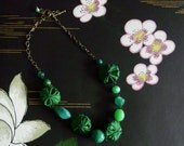 chaos emerald necklace - vintage beads and silk yoyos