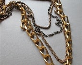 Layered Chain Statement Necklace, Vintage Aged Brass 1970s Chain, Chunky Strand Necklace, Handmade Jewelry by Glamourpuss Creations