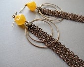 Hoop Earrings with Bronze Tassel Fringe and Citrus Bead, Vintage Handmade Jewelry by Glamourpuss Creations on Etsy