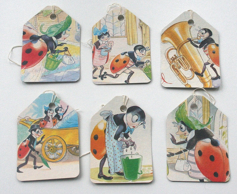 Ladybird gift tags - upcycled from a vintage children's book