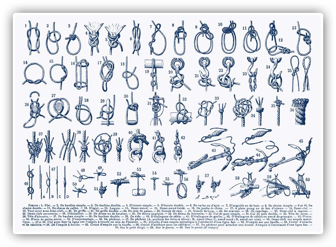 Marine Knots Print in blue LARGE SIZE 11''x14'', Sailor knots, Seaside Prints, Marine Wall Decor,  Nautical art - AlgaNet