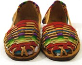 90s Leather & Fabric Huarache Sandles / Brown Leather / Women's sz 9.5
