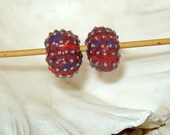 2 cranberry raspberry plum Sea Urchin porcelain beads for necklace or jewelry creations - by Earth N Elements Pottery