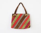 Diagonal Stripe Multi Color Block Leather Handbag