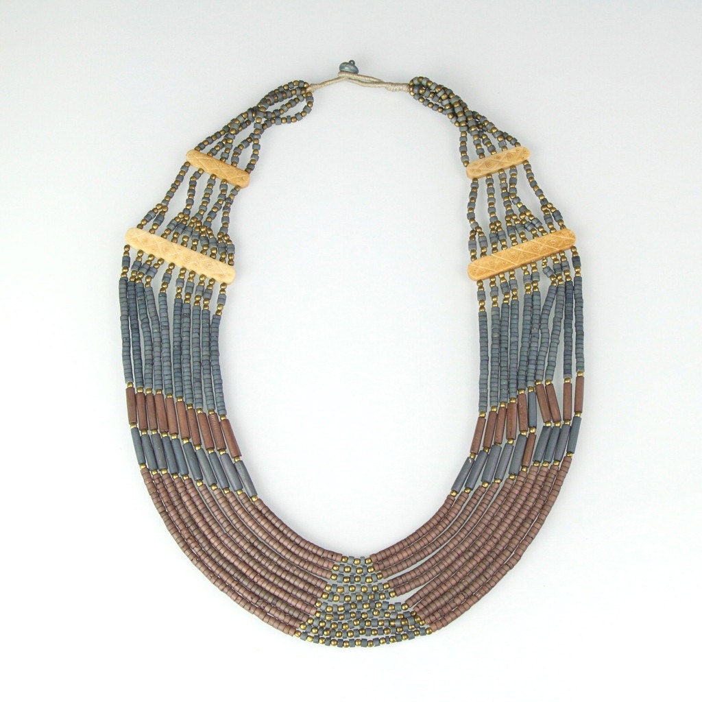 Ethnic Multi Strand Beaded Scoop Necklace