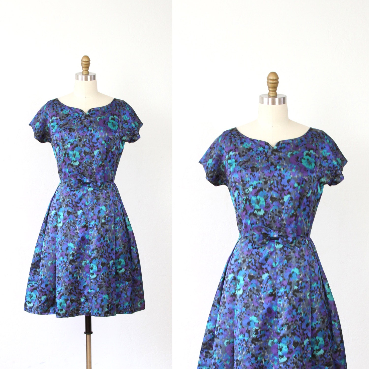 Modern Impressionist Floral Vintage 1960's Cocktail Dress