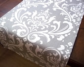 Table Runner in Grey and White Damask 13X72