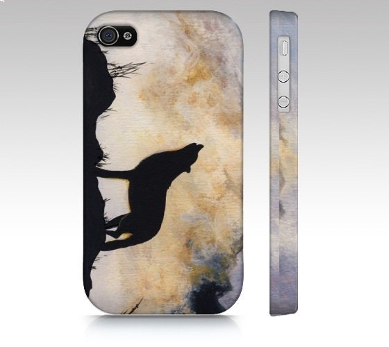 iPhone4 Phone Case - Summoning- wolf smartphone cover howl misty mountains silhouette canvas art majestic painting landscape Oladesign