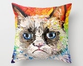 Pillow cover cat art by Aja 16x16 or 18x18 Why So Grumpy