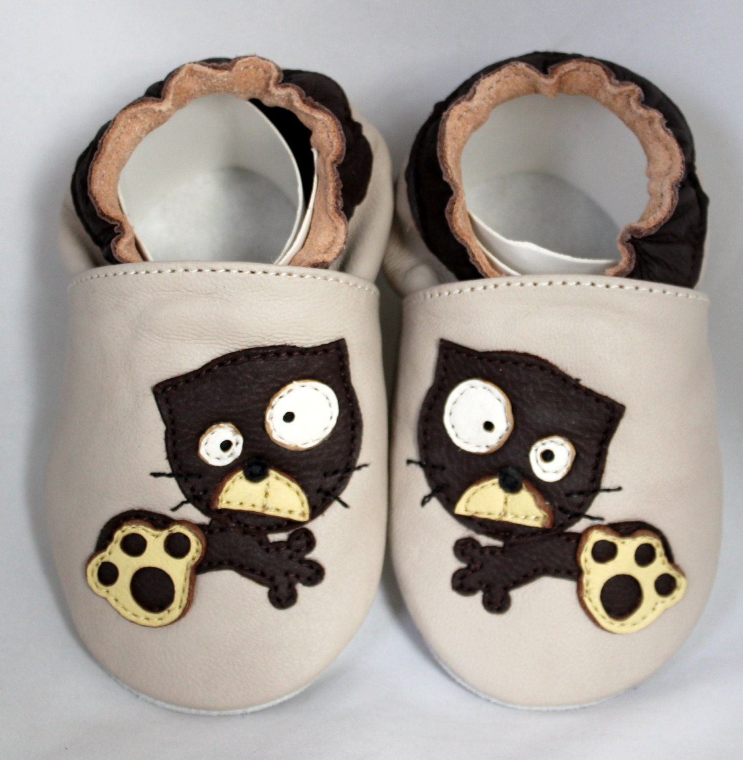 6-12 month Mini Toes soft sole leather BABY shoes funny cat