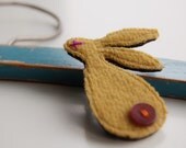 Mustard yellow wool bunny brooch