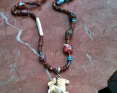 Lampwork, pipestone, bone horse pendant necklace SRA CGGE