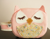 Almond the Pink Owl with Yellow Mini Floral Canvas Mini Zipper Cosmetic Pouch Carry All Case