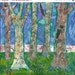 abstract TREE Wall art, 12x12" teal blue violet purple music lime green mixed media collage canvas painting bright chartreuse modern decor
