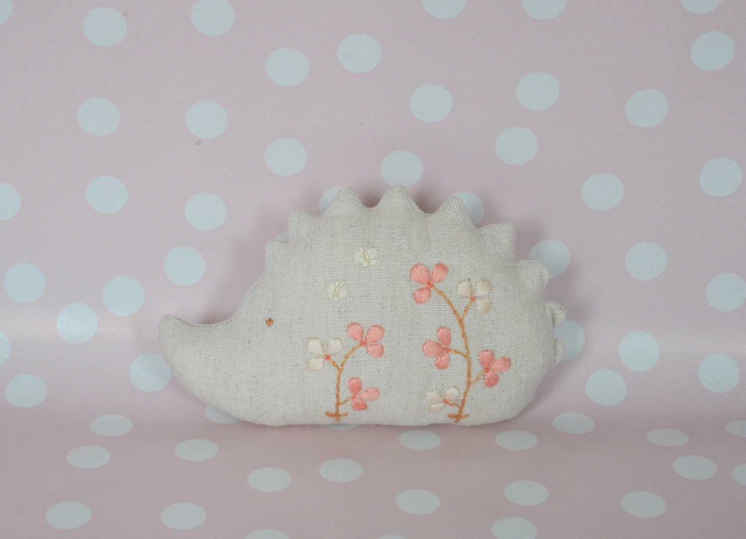 Tiny Happy Hedgehog with Coral Pink Flowers