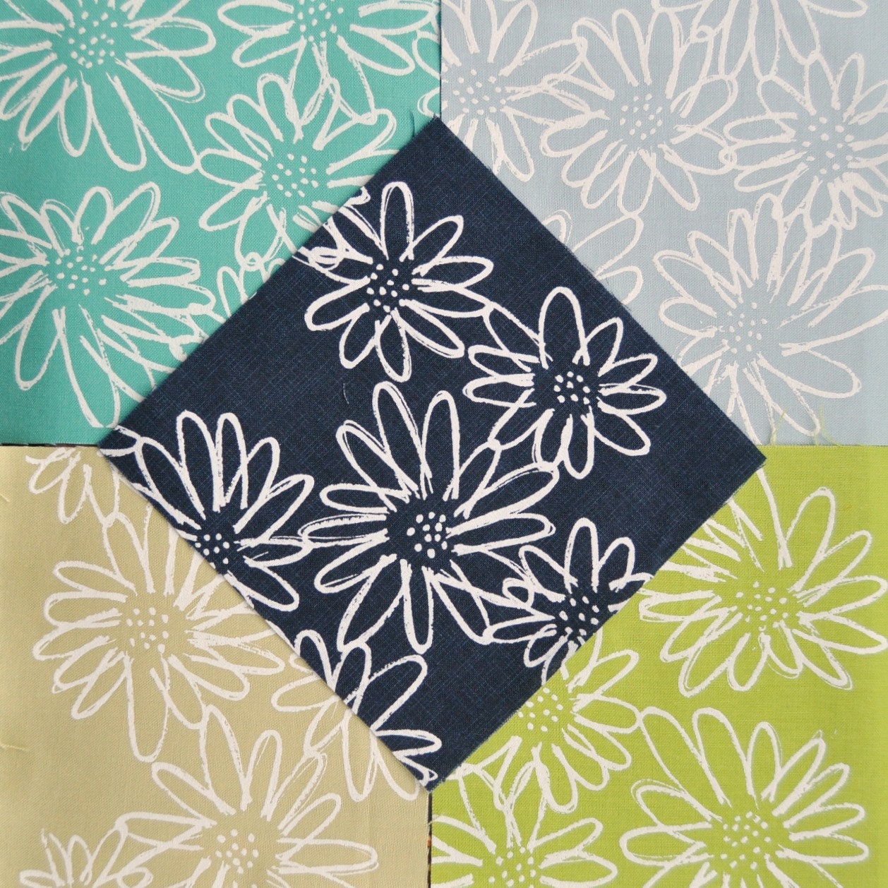 Spring Greens Scruffy Daisy screen printed fabric