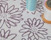 plum on white Scruffy Daisy screen printed fabric