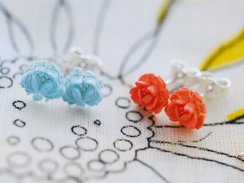SUPER SALE, were 18. now 8. - coral and ice itty bitty vintage earrings on sterling silver