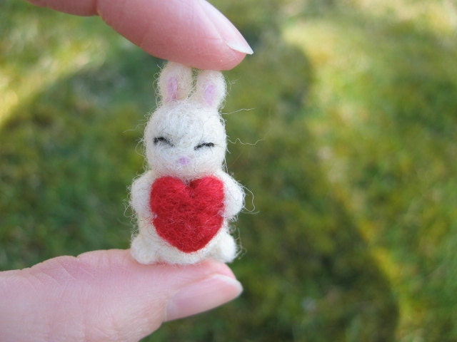 Needle Felted Bunny With Heart Miniature