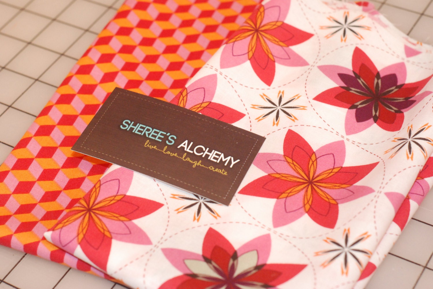 Pink and Orange Cotton Fat Quarter FQ Bundle 2 prints Patty Young Sanctuary Quilting Sewing Modern Fabric Floral Chevron