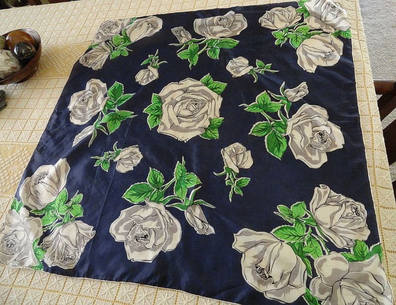 Large Silk Glentex Blue Rose Silk Scarf