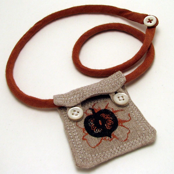 Soft jewelry necklace - Seedpod and Flower natural linen on hemp silk cord