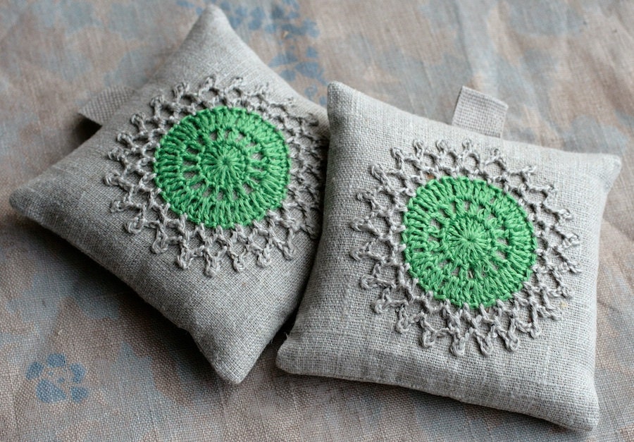 Lavender sachets -- crochet motif -- set of 2