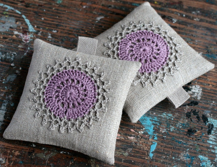 Lavender sachets -- crochet motif -- set of 2