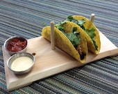 Taco Plank- 4 piece set cedar serving plate with stainless steel  cups