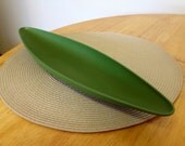 Vintage green boat shaped fruit bowl mid century