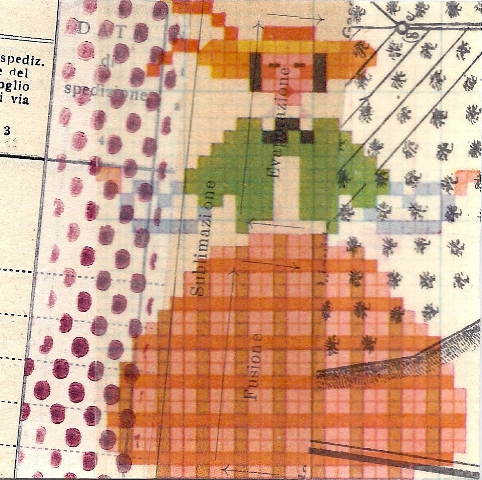 Small, One-of-a-Kind, Handmade Collage: Woman in big Orange Skirt