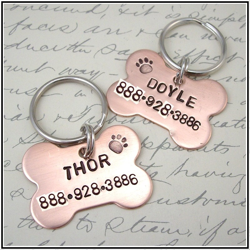 No Bones About It -One Dog ID Tag Hand Stamped on Copper for Large or Medium Dogs