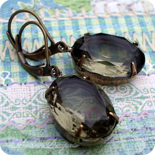 Dolce: black diamond vintage oval unfoiled jewel earrings