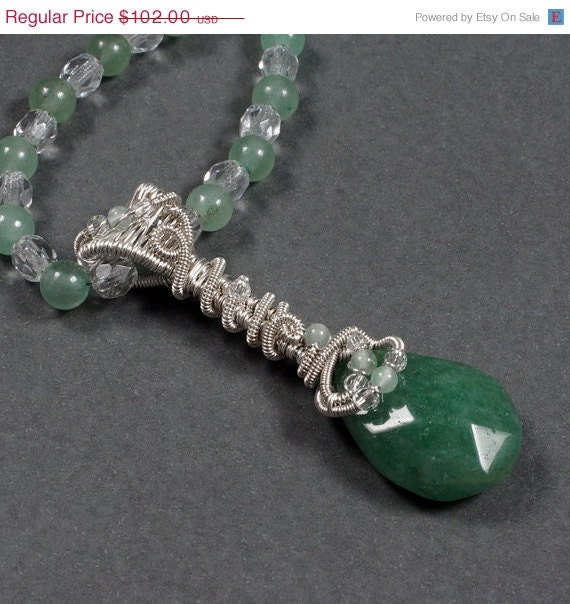 Spring Sale - 30% off - Necklace - Sterling Silver and Green Aventurine