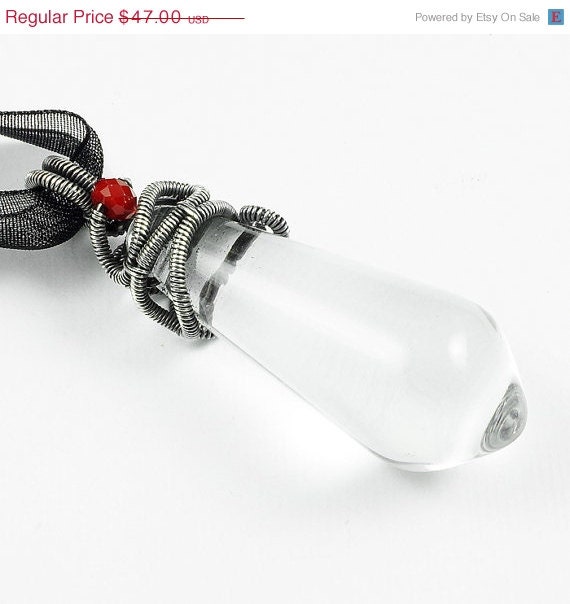 Spring Sale - 30% off - Clear Glass Teardrop and Sterling Silver Necklace