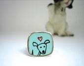 Happy Dog Enamel and Sterling Silver Ring