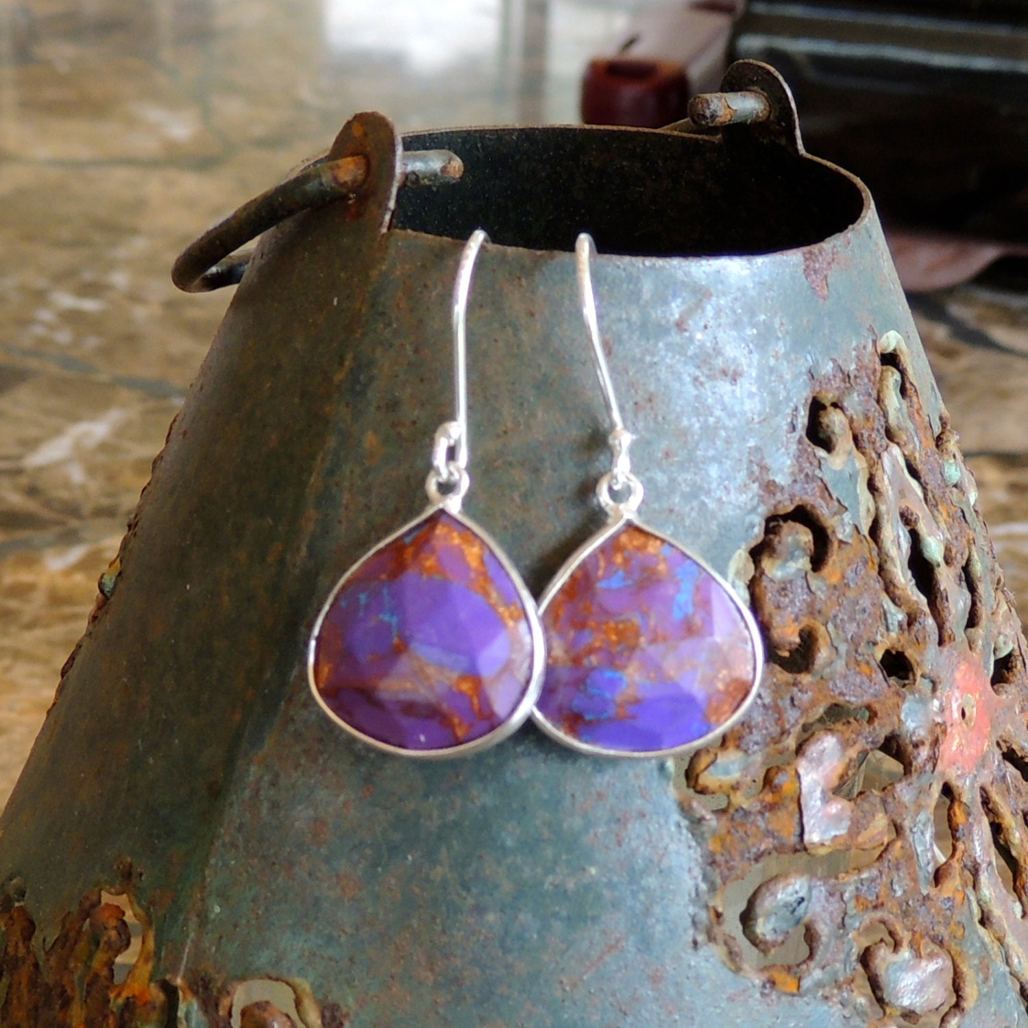 Purple Turquoise and Silver Earrings ready to ship for Mother's Day
