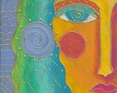 Hand Painted Ceramic Art Tile Funky Abstract Portrait of a Woman