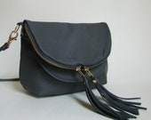 Graphite Leather Mini Fold over Day Traveler, small grey leather convertible cross body or shoulder bag