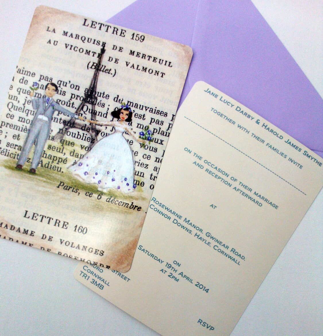 Custom Wedding Portrait plus Invitations and RSVPs - 50 guests