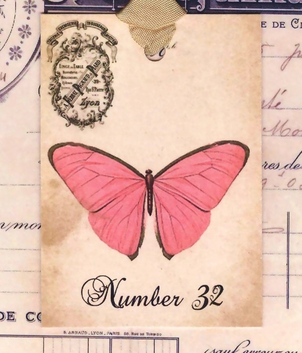 Butterfly Gift Tags - Pink Butterfly - Aged Butterfly - Gift Tags by Bluebird Lane