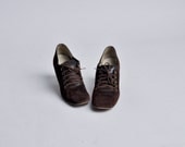 brown suede oxfords with chunky high heel  / 10