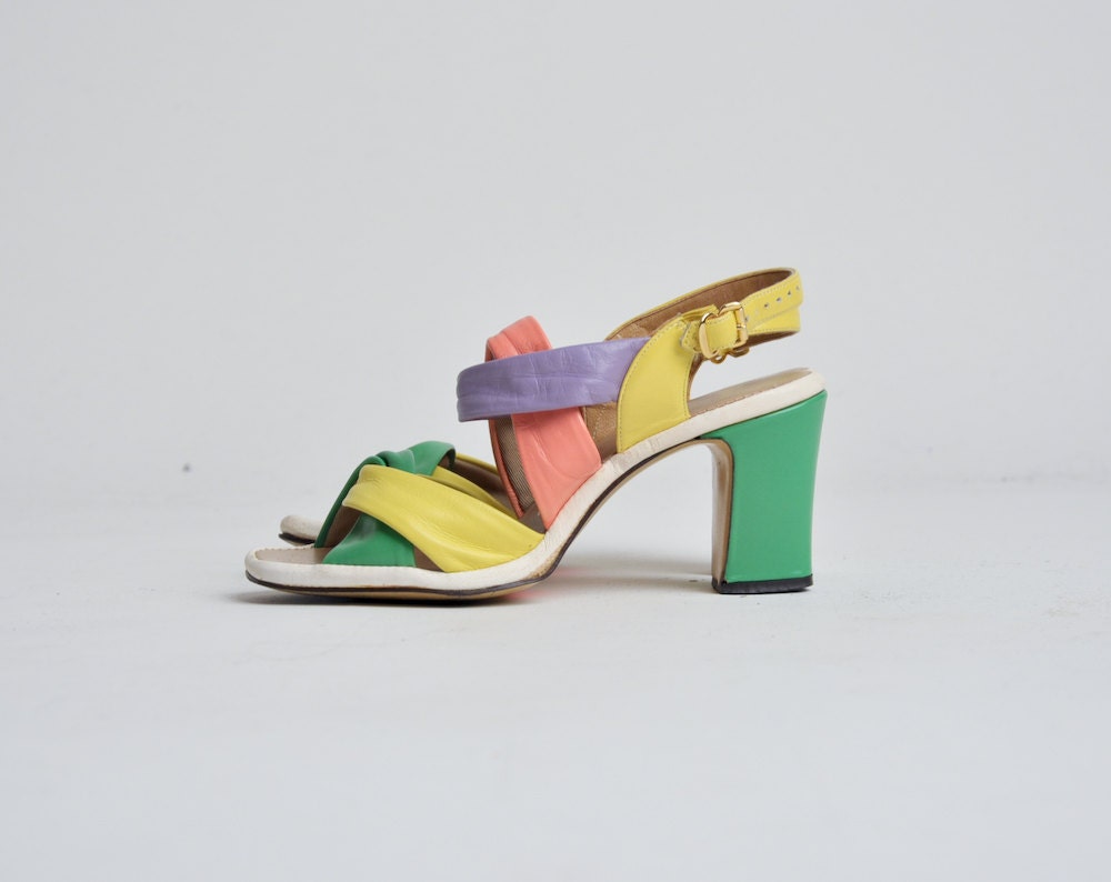 leather rainbow high heel sandals / slingback / 5