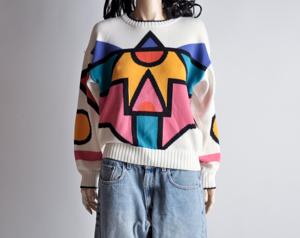 80s pop art print slouchy sweater / s / m